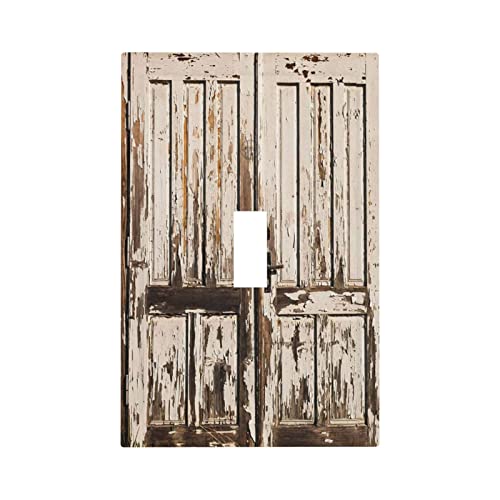 Farmhouse Wood Door Single Toggle Light Switch Plate Decorative 1 Gang Wall Plate Cover Electrical Switchplate for Kitchen Bathroom Bedroom Home Decorate Faceplate Cover