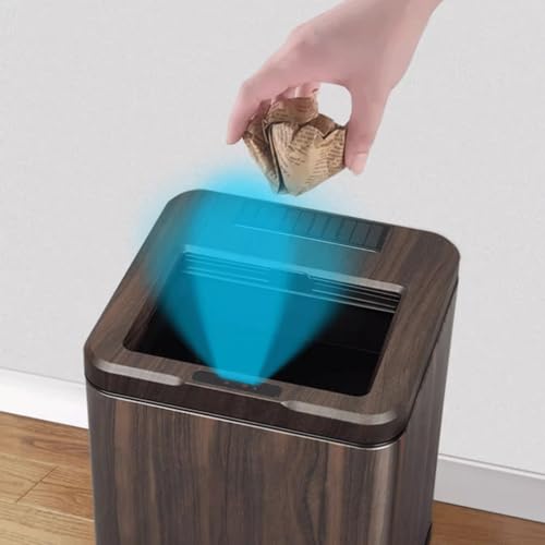 Compost bin Kitchen/Garbage Intelligent Sensor Trash Can High-Grade Electric Rechargeable Wood Grain with Lid Living Room Bedroom Kitchen Household Step Trash can(Ebony,10L)