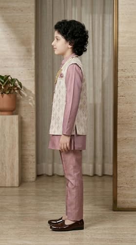 Image of AHHAAAA Kids Ethnic Cotton Silk Blend Sequin Print Indo-Western Sherwani Set for Boys 496MF