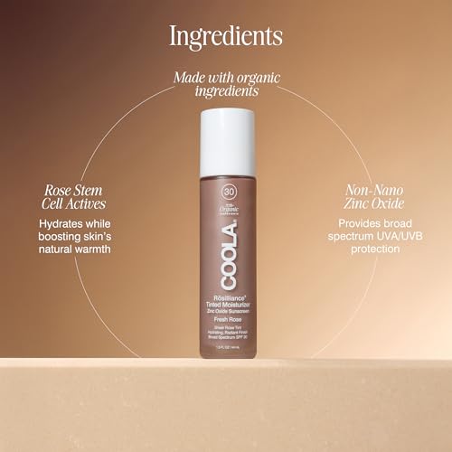 COOLA Organic Rosilliance Tinted Moisturizer with SPF 30, Dermatologist Tested, 1.5 FL Oz