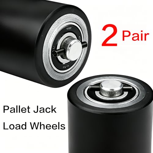 Image of Heavy Duty Pallet Jack Load Wheels Replacement Kit 3 inchx3.75 inch (Black,2 Pair) | Including PU Tread Wheel,Pre-Installed Bearings ID 20mm,Axles(Length 4.8 inch) & Pins, Also for Manual Hand Lift Truck Rear