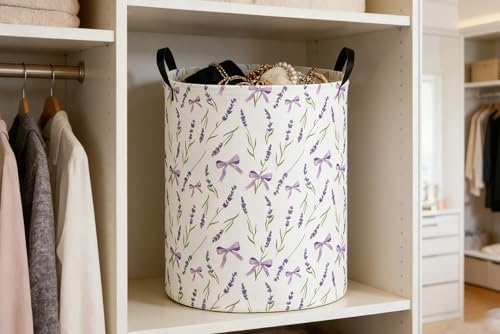 DDBASKET Kids Laundry Basket Flower Hamper for Nursery Girls Hamper Cute Kids Storage Bin Organizer Room Decor for Home(Purple flowers) — view 3