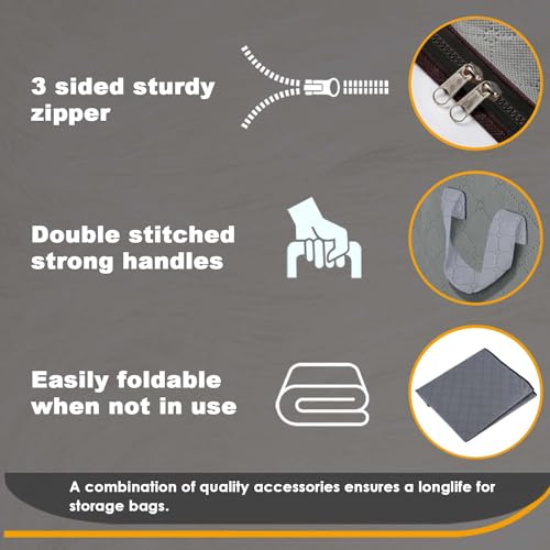 KURNI Storage Bags Clothes Organizer 6 Pack Grey, Large Moving Boxes With Top Lid 90L Capacity, 3 Sided Zipper Storage Box. Dust/Mites & Moisture Proof 60 x 43 x 35cm - Image 5