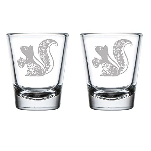 MIP Brand Set of 2 Shot Glasses 1.75oz Shot Glass Fancy Squirrel