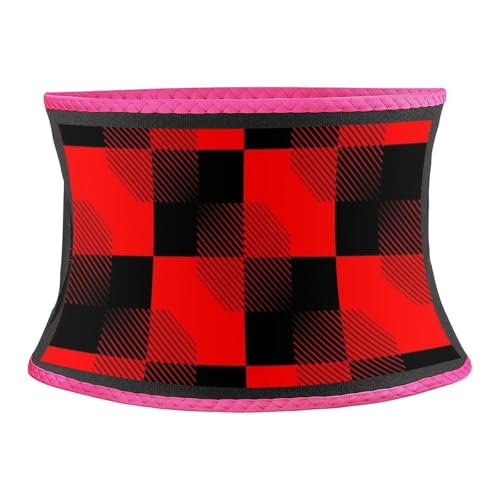 SEBNATAL Lightweight Elastic Waist Trimmer Belt, Waistband with Back Support, Portable Red Black Check Plaid Compression Belt for All Day Wear
