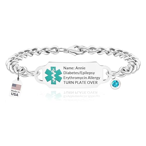 FCPFCP Personalized Medical Alert Bracelets for Women - Free Engraving Customizable Emergency Alert Bracelet Adjustable Medical Jewelry for Diabetes, Epilepsy, Allergies & Heart Conditions (1)