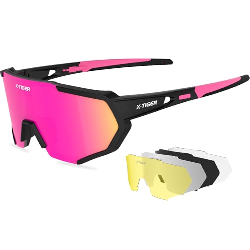 Image of X-TIGER Polarized Sports Sunglasses with 5 Interchangeable Lenses,Mens Womens Cycling Bike Glasses,Baseball Running Fishing