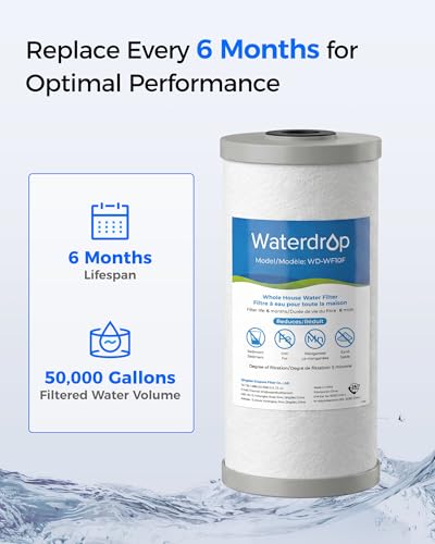 Image of Waterdrop WF10F Whole House Water Filter, Compatible with WHF21-FG, Any 10 inch x 4.5 inch System, Reduces Iron and Manganese, 5 Micron, 2 Pack