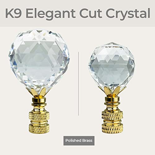 Image of Royal Designs, Inc. Large Faceted Diamond Cut K9 Clear Crystal Finial for Lamp Shade, Polished Brass - Pack of 1 (Medium)