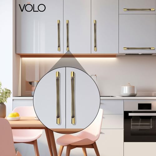 Image of VOLO Wardrobe Cabinet Handle - Sleek Pull Handle for Drawers, Wardrobes, Sliding Doors, and Cabinets in Kitchen, Bedroom, and Office (R-241) (1, Antique Gold, 160MM (8 Inch))