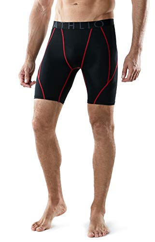 ATHLIO Men's Athletic Cool Dry Compression Shorts, Sports Performance Active Running Tights, 3pack(bsp06) - Black/Charcoal/Orange, XX-Large - Thumbnail 3