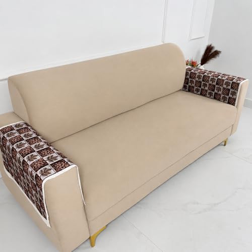Image of Homerz Premium 'Maharaja Paradise Series' Sofa Cover | Net Fabric Sofa Cover | Washable, Anti-Dust Backed & Wrinkle Resistant Cover (Leafy Checks, 2 pc Armrest, Armrest)