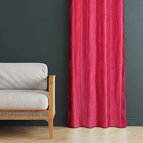 Image of Polyester Premium Tree Design Punching Screen for Home Office | Parda for Living Room Bedroom | Window Curtains 5 feet Long Set of 1 | Eyelet Rings | Pink Curtains