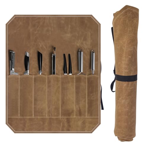 fuxunamz Bolsa para cuchillos, funda para cuchillos, cuchillo de chef con 7 compartimentos, maletín de almacenamiento, lona impermeable portátil para camping y senderismo, regalo para el cocinero