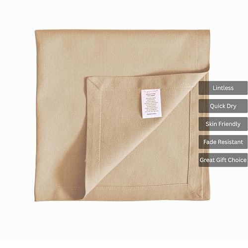Image of FINGERCRAFT Table Napkins 18x18 Inches Set of 6 Cotton Linen Blend Fabric Dinner Cloth Napkins Washable and Reusable, Good Absorbency for Home, Parties, Hotels (New Beige)