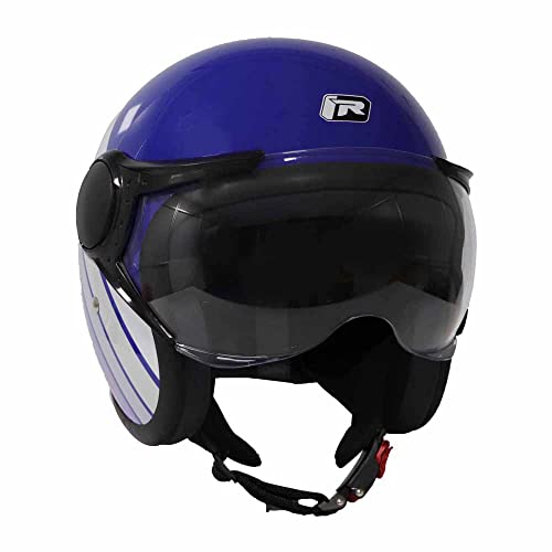 Image of TVS Ronin Edition Half Face Helmet-Premium Open Face Helmet for Men & Women, High Impact ABS, UV Resistant Visor, ISI & DOT Certified (Cobalt Blue-XL)