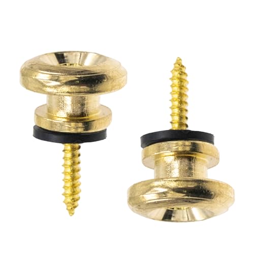 Soundspire 2-Pack Metal Guitar Strap Locks, Mushroom-Style Gold Guitar/Bass/Ukulele Security Strap Lock Buttons with Anti-Slip Base