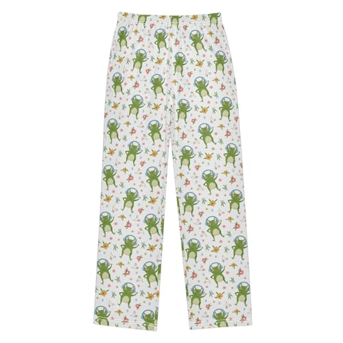 Rock Frog Flowers Boys Long Pants Soft Trousers Elastic Waist Kids Lounge Bottoms with Pockets S-XL