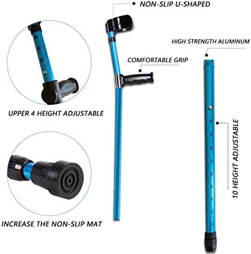 Forearm Crutch Elbow Crutches Foldable Ultralight Aluminum Assistance Double Adjustable with Comfy Handle Adjustable with Comfy Handle Folding Metal,1pcs