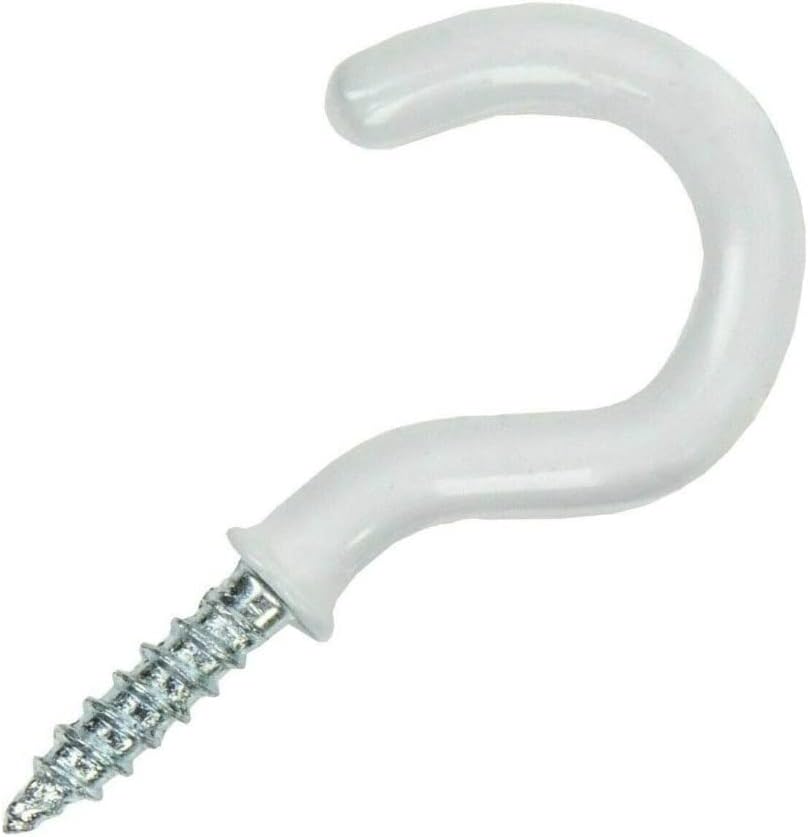 Merriway® BH00042 (20 Pcs) Plastic Coated Shouldered Mug Cup Hooks, 38 mm (1.1/2 inch) White - Pack of 20 Pieces
