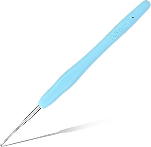 Gancho de ganchillo de 0,5 mm, mango ergonómico para manos con artritis, agujas de tejer extra largas para principiantes y lana para ganchillo (0,5