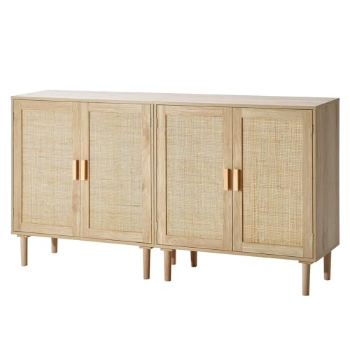 VEVOR Rattan Buffet Cabinet with Storage, 4 Magnetic Doors and Ad...