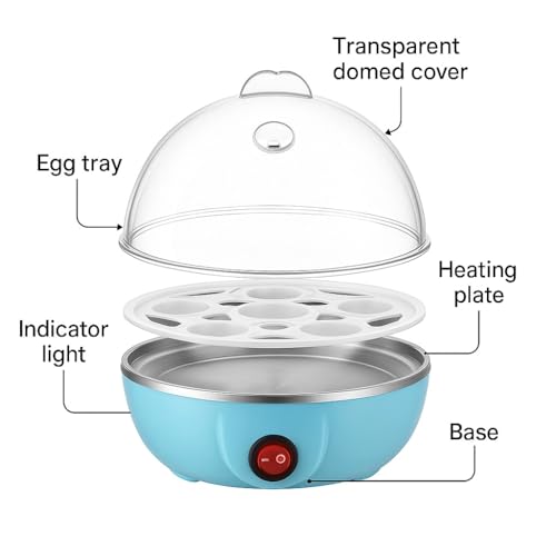 Image of Egg Boiler Electric Automatic Off 7 Egg Poacher For Steaming, Cooking, Boiling And Frying, 350 Watts (BLUE)