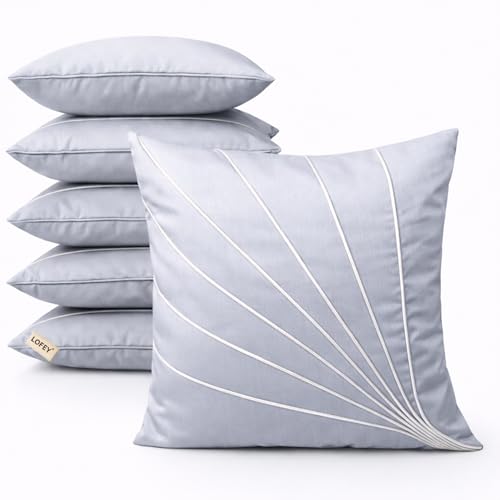 Image of LOFEY Dupion Silk Cushion Cover, 16 x 16 Inch (40 x 40 cm), Decorative Sofa Pillow Cover, Zipper Closure (Pack of 2, Silver)