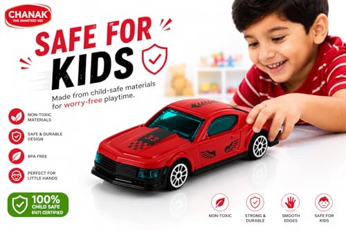 Image of Chanak Die-cast Car - Metal Pull Back Toy Car with Smooth Wheels - Racing Toy with Zinc Alloy Body - Pull Back Sports Cars with Smooth Edges - Vehicle Toys Cars - Gift for Kids 3+ Year (Red)