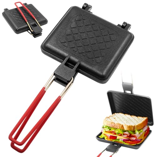 Foldable Sandwich maker, double-sided grilled cheese pan, panini press sandwich maker. It is also a friendly pie irons for camping and campfire sandwich maker.