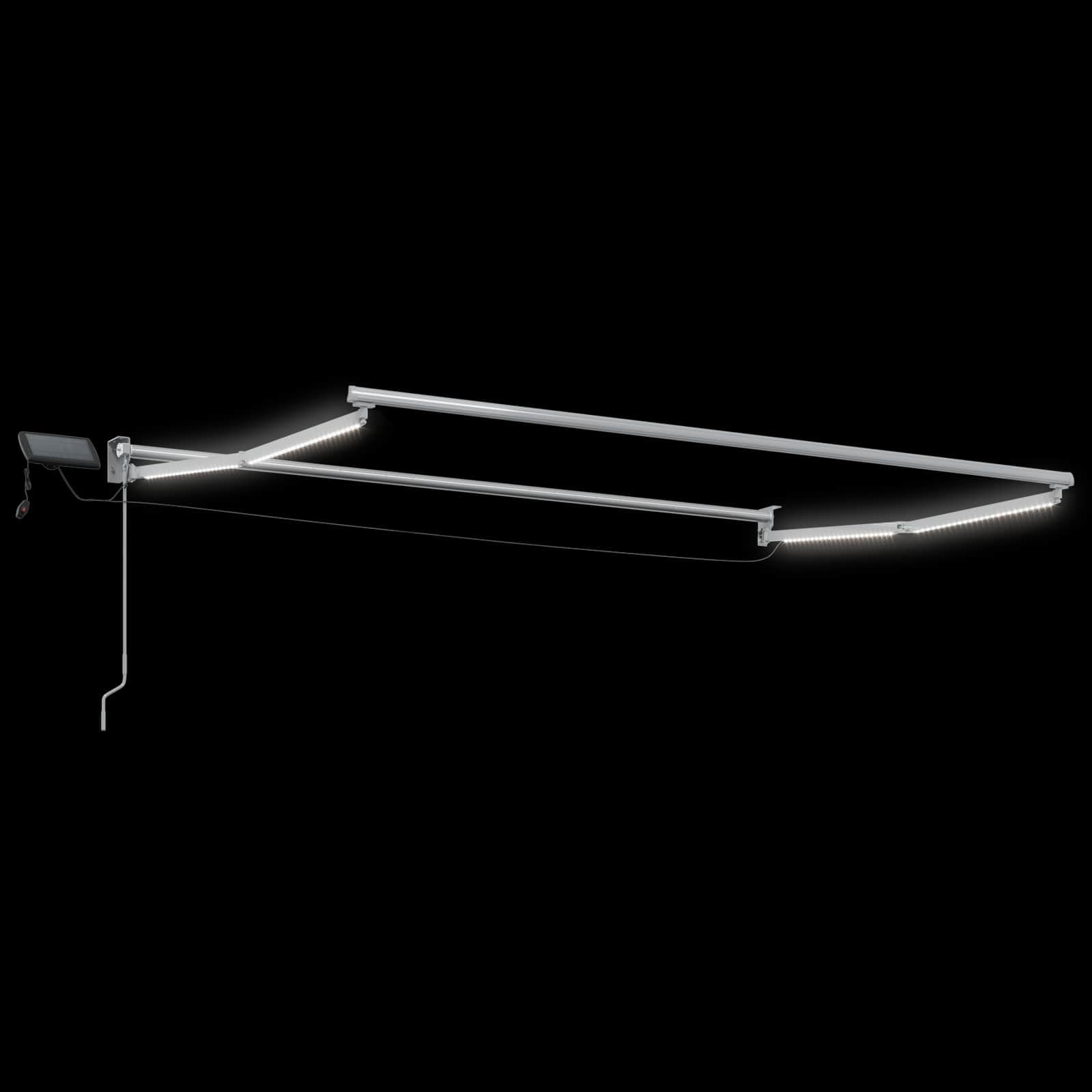 Telaio per tenda da sole in alluminio, bianco, 3 x 2,5 m, con manovella manuale e luci LED integrate, struttura solida per tettoia della terrazza, pannello solare incluso