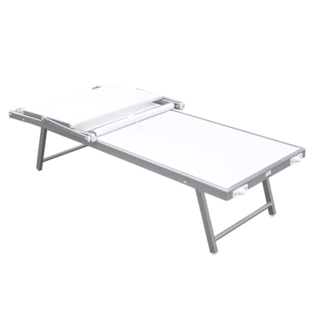 Mediawave Store - Lettino Prendisole Mare, Lettino LUXURIOUS con Parasole, Struttura Alluminio, lettino Mare Reclinabile, Giardino, Spiaggia, Piscina, Lettino Balneare 180X60X40 (Bianco)