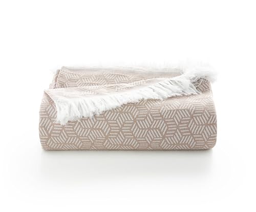 GAMUSI Colcha Multiusos Cama 90/105 cm y Sofa. Plaid Foulard cubrecama Funda Sofa 2 plazas Suave algodón geométrico - 180x280 cm, Beige