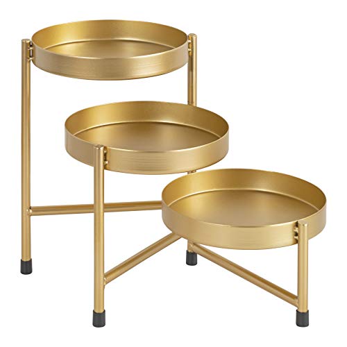 Image of Kate and Laurel Finn Modern Tri-Level Plant Stand, 7.25 x 7.25 x 10, Gold, Indoor Multi-Tiered Plant Stand for Tabletop