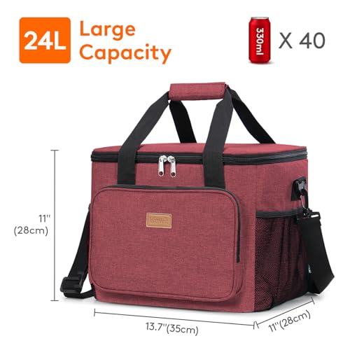Image of Lifewit Large Lunch Bag, Insulated Lunch Box, Soft Cooler Cooling Tote for Adult Men Women, Burgundy 40-Can (24L)