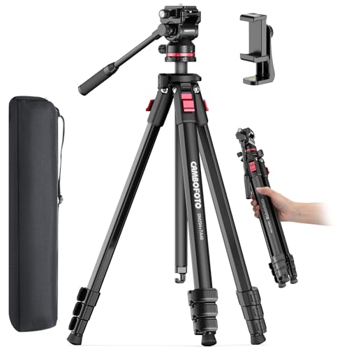 CAMBOFOTO 68 Fluid-Head-Camera-Tripod Professional Travel Video Tripod for Camera DSLR Camcorders Binoculars Spotting Scope Telescope Max Load 8.8lbs Black