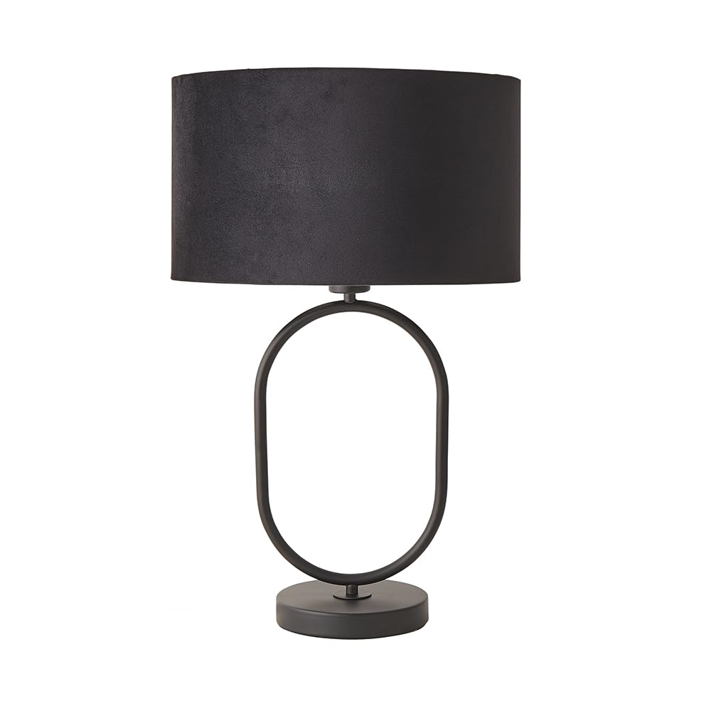 ValueLights | Antonia Black Velvet Drum Lamp Shade Matte Black Oval Table Lamp with LED Bulb | Table Lamps, Home Décor & Improvement Essential | Included LED Bulb