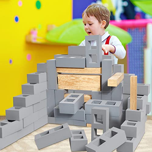 Deekin 25 Pcs Foam Brick Building Blocks And 12 Pcs Foam Wooden Beam Building Blocks, Foam Blocks Thick Cinder Blocks Large Fake Brick Builders Set For Construction And Stacking (Gray) #TOP3
