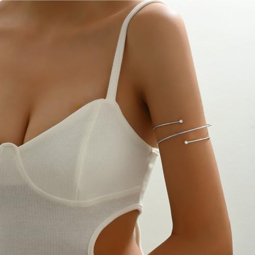 Elegant Adjustable Arm Cuff Jewelry Set for Women - Minimalist Gold and Silver Rhinestone Upper Arm Bracelets - Image 2