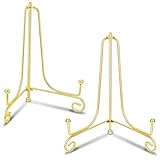 HJZHII 2 Stück Tellerständer 10cm, Gold Teller Ständer Metall Deko Tellerhalter Klein Aufsteller Tischstaffelei Tellerhalter Metall Plate Holder Display Plateholder für Kunst Teller Foto Bild