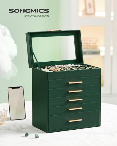 image for SONGMICS Jewelry Box Organizer with Glass Lid, 6-Layer Jewelry Storage