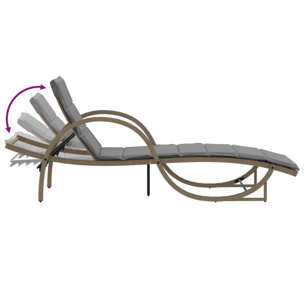 Leżak plażowy beżowy 60 x 199 x 42 cm polirattan