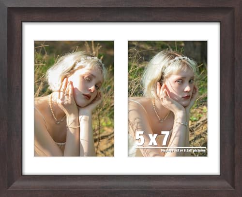 Image of DUENPY 8.5x11 Picture Frame 5x7 Collage Picture Frame Displays Double 5x7 inch Photos or 8.5x11 Certificate (Without Mat) Wall Decor or Tabletop Walnut