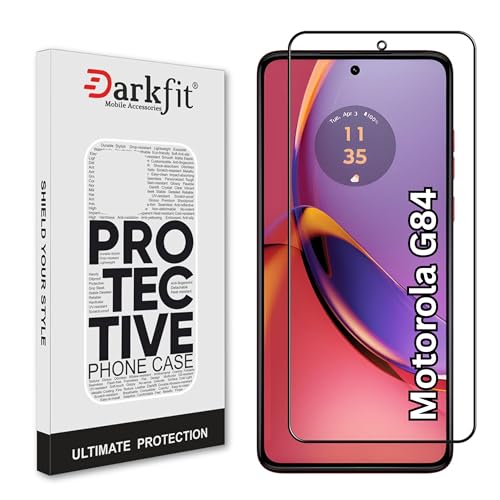 Image of DARKFIT Tempered Glass Premium Screen Protector Compatible for Motorola Moto G84 | Edge to Edge Coverage with Easy Installation Kit | Scratch Resistance | HD Clear Glass (Black Border) | Pack of 1
