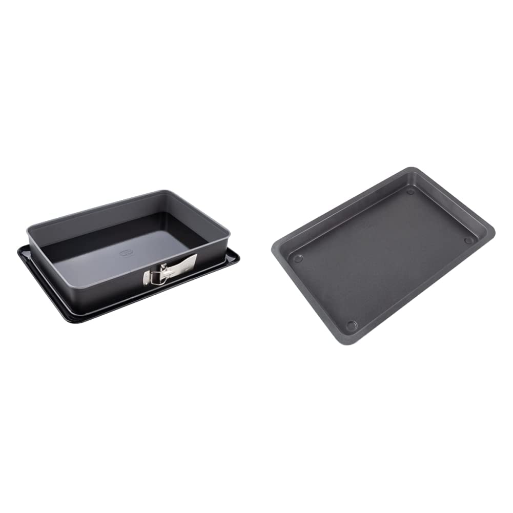 Dr. Oetker Rechteckige Springform mit Servierboden 38 x 25 cm Back-Idee & Backblech mit extra hohem Rand, Backform aus hochwertigem Stahlblech mit Antihaft-Beschichtung (Schwarz) , ca. 42 x 29 x 4 cm