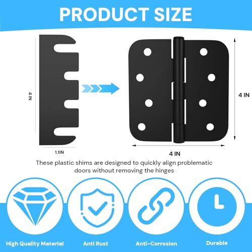 Image of Door Hinge Shims, Filling Gaps in Interior Doors Adjusting The Spacing to Align Them, Used to Solve Problems Such As Door Air Leakage, Can Be Trimmed,4 Inch (15, 4 Inch Hinge shims)