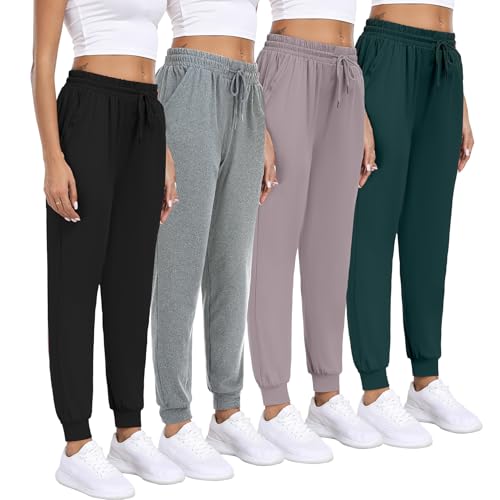 Women Joggers with Pockets,Women's Lightweight Sweatpants Soft Lounge Athletic Yoga Pants 4 Pack