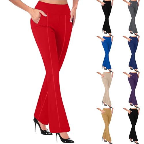 HGps8w Pull On Dress Pants for Women with Pockets, Business Casual High Waisted Stretchy Bootcut/Straight Work Pants2
