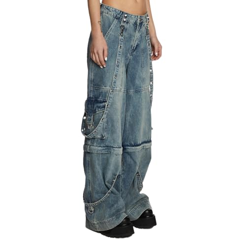 Dolls Kill Dual Delight Convertible Jeans by Current Mood – Washed Denim with Detachable Straps and Zip-Off Legs2