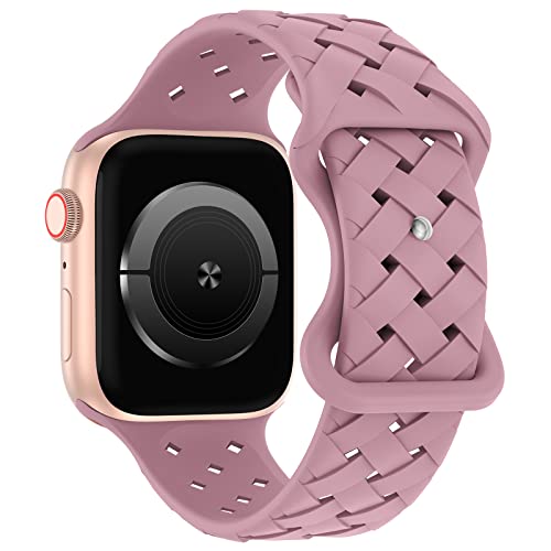 Image of Silicone Braided Weave Bands Compatible with Apple Watch 38mm 40mm 41mm 42mm 44mm 46mm 45mm 49mm, Replacement Sport Breathable Strap for iWatch Series 11 /10 /9 /8 /7 /6 /5 /4 /3 /2 /1 Ultra SE, Yoga Pink